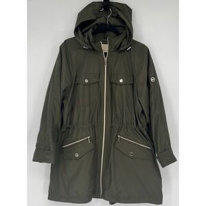 Michael Kors Women's XL Utility Jacket Rain Coat Detachable Hood Zip Up Green